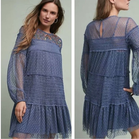 Anthropologie Dresses & Skirts - Anthropologie Blue Sheer Dress